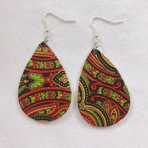 2 for $13 Printed leather teardrop earrings